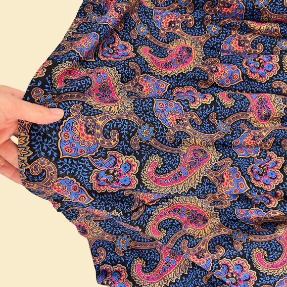 70s/80s paisley skirt, size 24 vintage JP Collection blue & orange rayon skirt - Picture 7 of 8